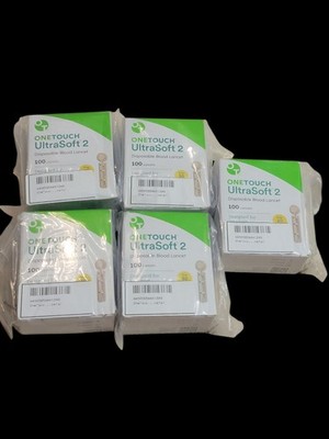 5 Boxes OneTouch Ultra Soft 2 Blood Glucose Lancets-500 Total (Expires 2028)