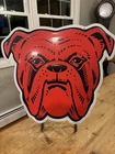 VINTAGE RED DOG TIN METAL BEER SIGN MAN CAVE BAR BULLDOG PLANK ROAD BREWERY