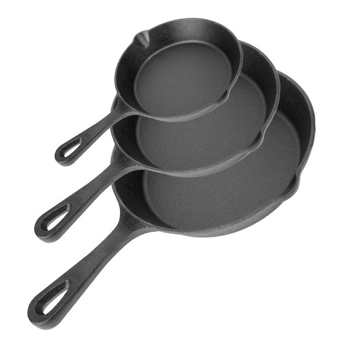 6" 8" 10" Seasoned Cast Iron Skillet 3 Piece Set Frying Pan Cooking Pan Cookware - Picture 4 of 21