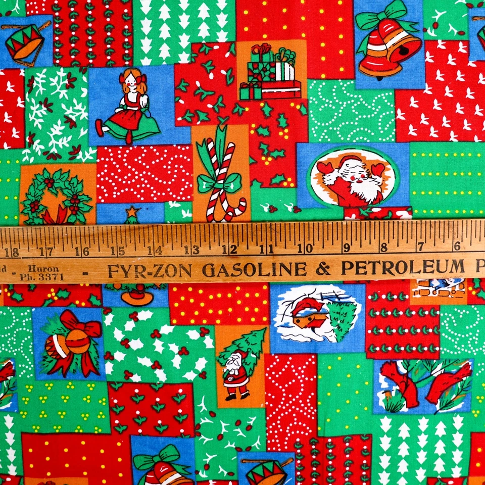 Vtg Cotton Fabric Christmas Novelty Santa Cheater Quilting Holiday Bows 60x32 - Image 4 of 4