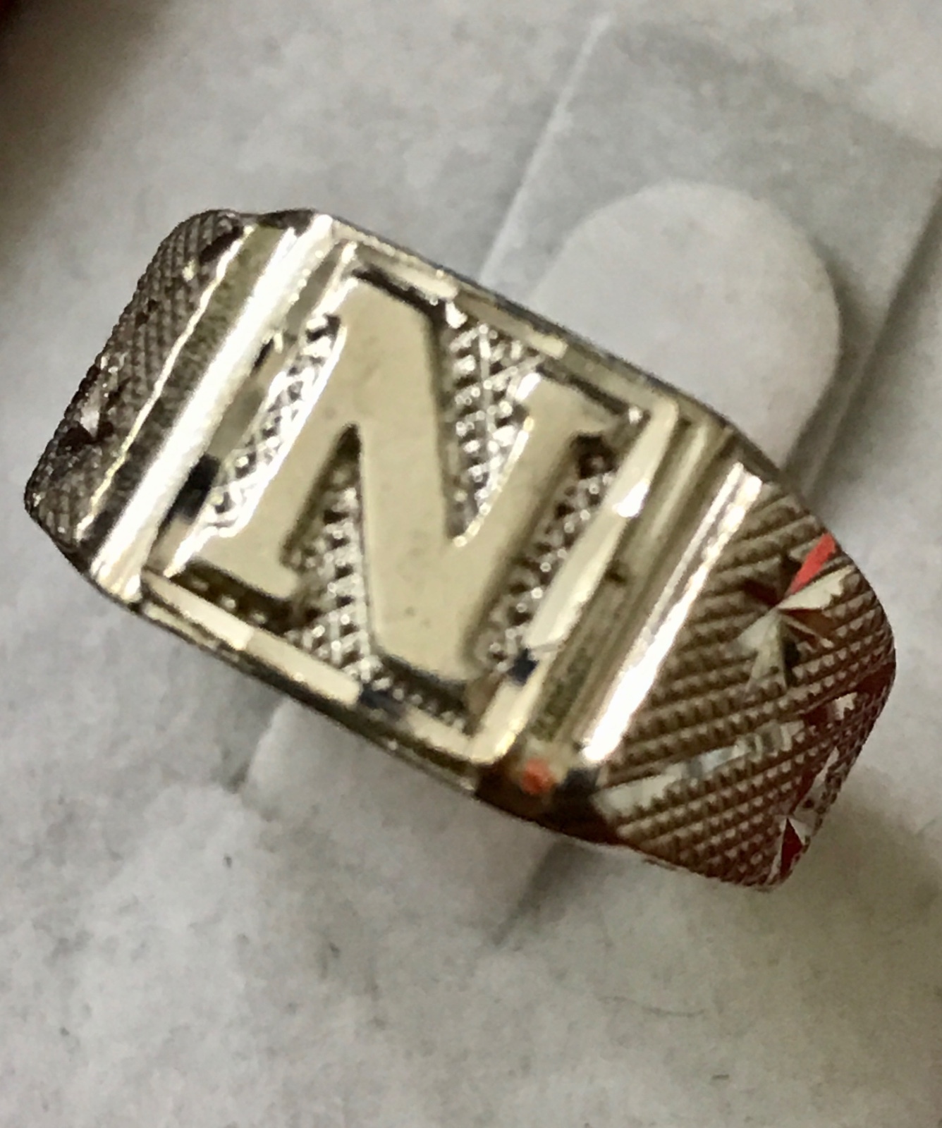 18k solid white gold initial  "N" ring  h3jewels … - image 3