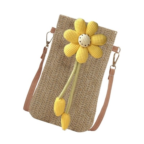 Women Straw Shoulder Bag Handwoven Beach Bag Handbag and Purse Crossbody Bag - Picture 4 of 12