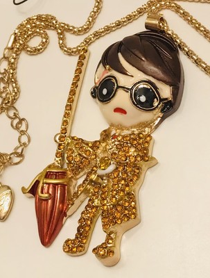 Betsey Johnson Gold Tone Harry Potter Boy Man Magic Broom Pendant Necklace NWT