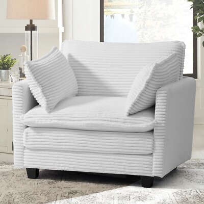 Single Sofa Upholstered Soft Couch with Ottoman 2 Armrest Pillows Corduroy Sofa