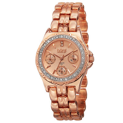 Women's Burgi BUR117RG Multifunction Engraved Diamond Dial Crystal Bezel Watch
