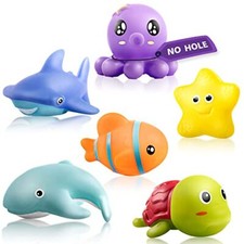 Mold Free Infant Bath Toys, No Hole Ocean Sea Animal toys, for 1 Year Old - 6pcs