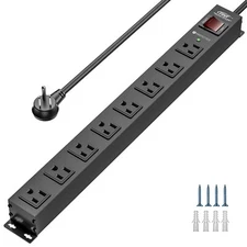 CRST 8 Outlet Metal Heavy Duty Power Strip, 2100J Surge Protector 6FT Cord