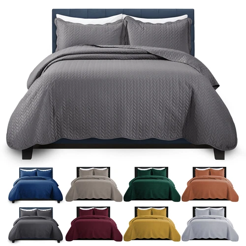 Luxury Embossed Bedspread Bedding Set Reversible Quilted Coverlet Throw Queen US