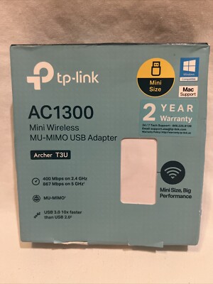 TP-Link AC1300 Archer T3U Mini MU-MIMO USB Wi-Fi Adapter, Dual Band Open Box