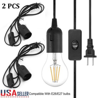 2 Light Lamp Cord Cable Switch E26/E27 Bulb Socket ExtensionHanging Pendant 1.8M