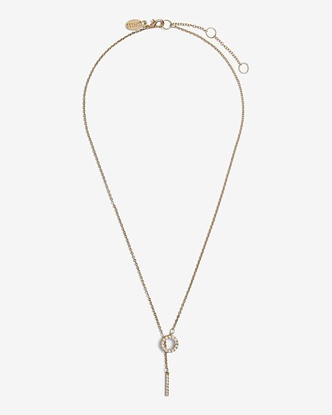 NWT Express Rhinestone Threaded Y Necklace Gold Tones