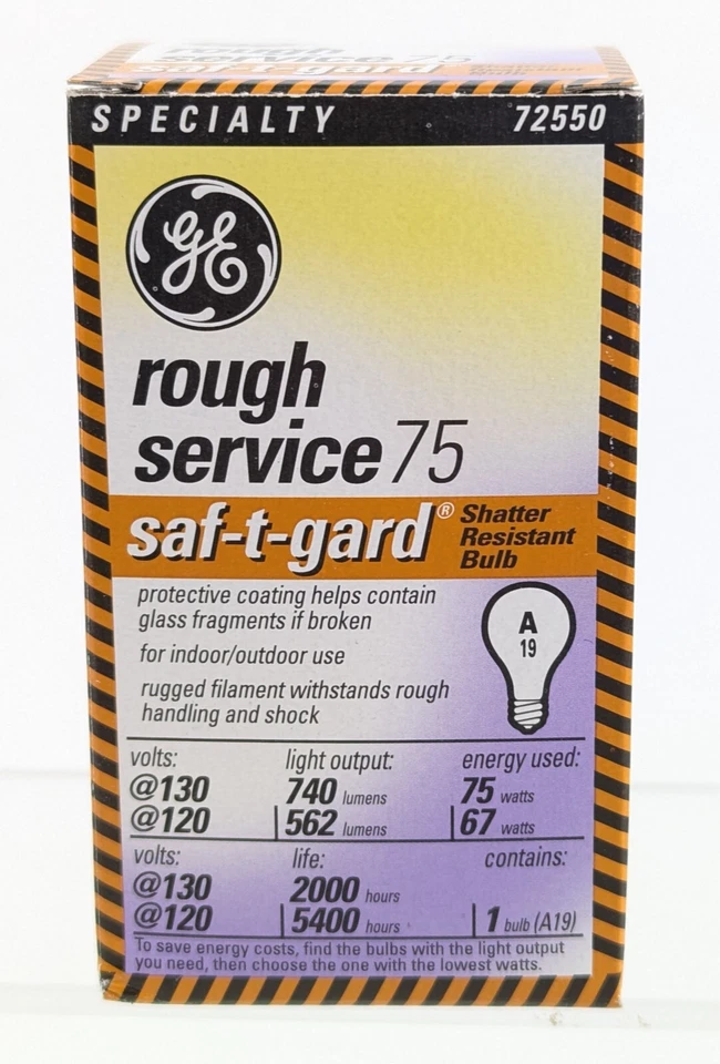 GE Saf-T-Gard Rough Service Light Bulb – 75 Watt – Shatter-Resistant – NEW - Image 3 of 4