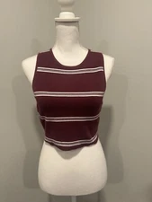 NWT House of Harlow 1960 Sleeveless Sculpt Ribbed Crop Top White Burgundy Size L
