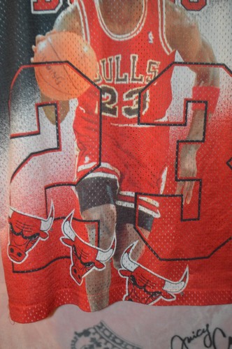 VTG HOT STARTER NBA CHICAGO BULLS MICHAEL JORDAN AOP ALL OVER PRINT JERSEY SHIRT - Picture 14 of 16