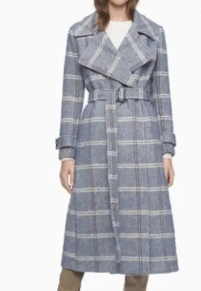 calvin klein blue plaid coat