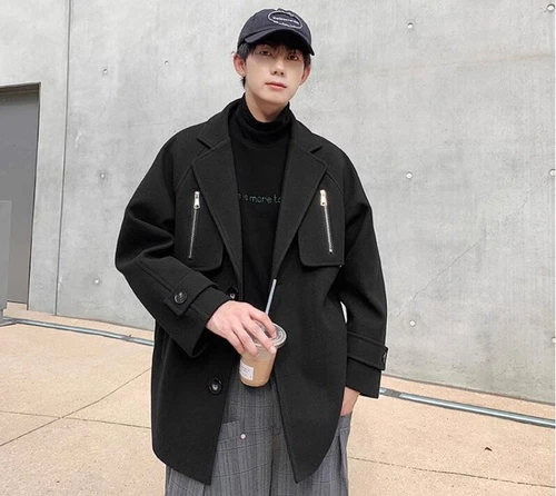 Men's Winter Lapel Long sleeve Loose Warm Zipper Fashion Wool Coats Overcoats - Bild 11 von 21