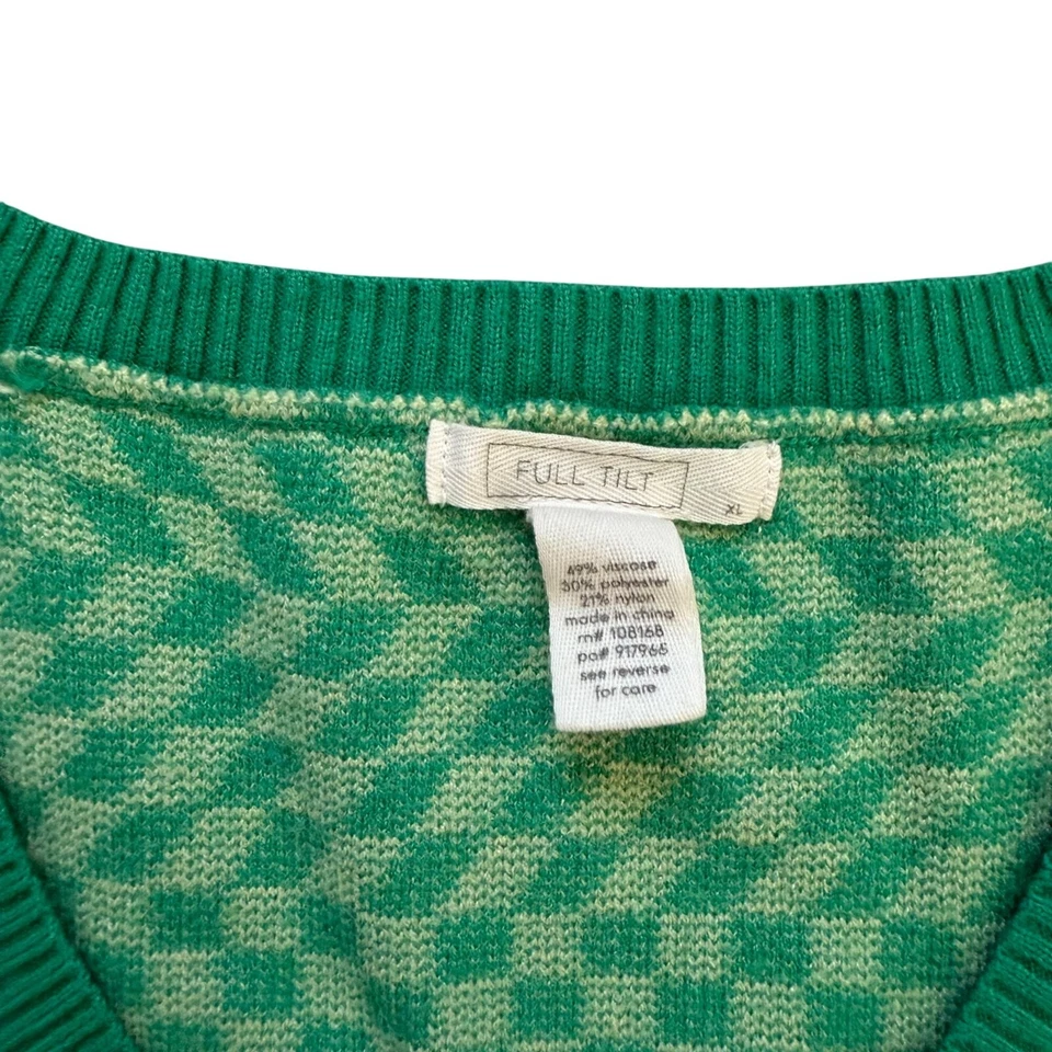 Chaleco Suéter A Cuadros Ondulado Sin Mangas Cuello en V Inclinación Completa Para Mujer Talla XL Verde Foto 2 de 4
