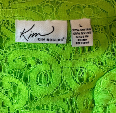 Kim Rogers Womens Collared Button Up Sheer Lace Blouse Size Large