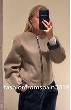 ZARA NEW WOMAN FAUX LEATHER TRIM BOMBER JACKET SAND XS-XXL 3046/220/711