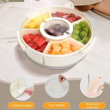 Rotating Divided Serving Tray with Lid and Handle Snack Tray with Lid for Fruits