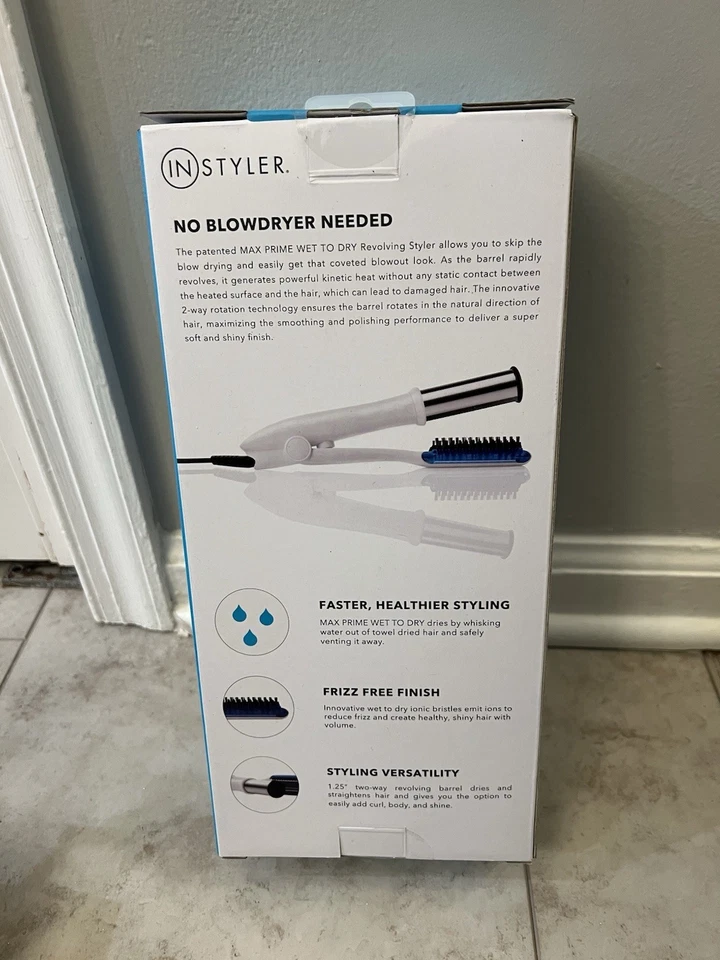 Instyler Prime White/ Blue Revolving Curling Iron Brush Blowout Styler 1.25” NEW - Image 2 of 3