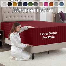 Pack Of 2 Satin Stripe Fitted Sheet Hotel Quality Bed Sheets Double King Size UK