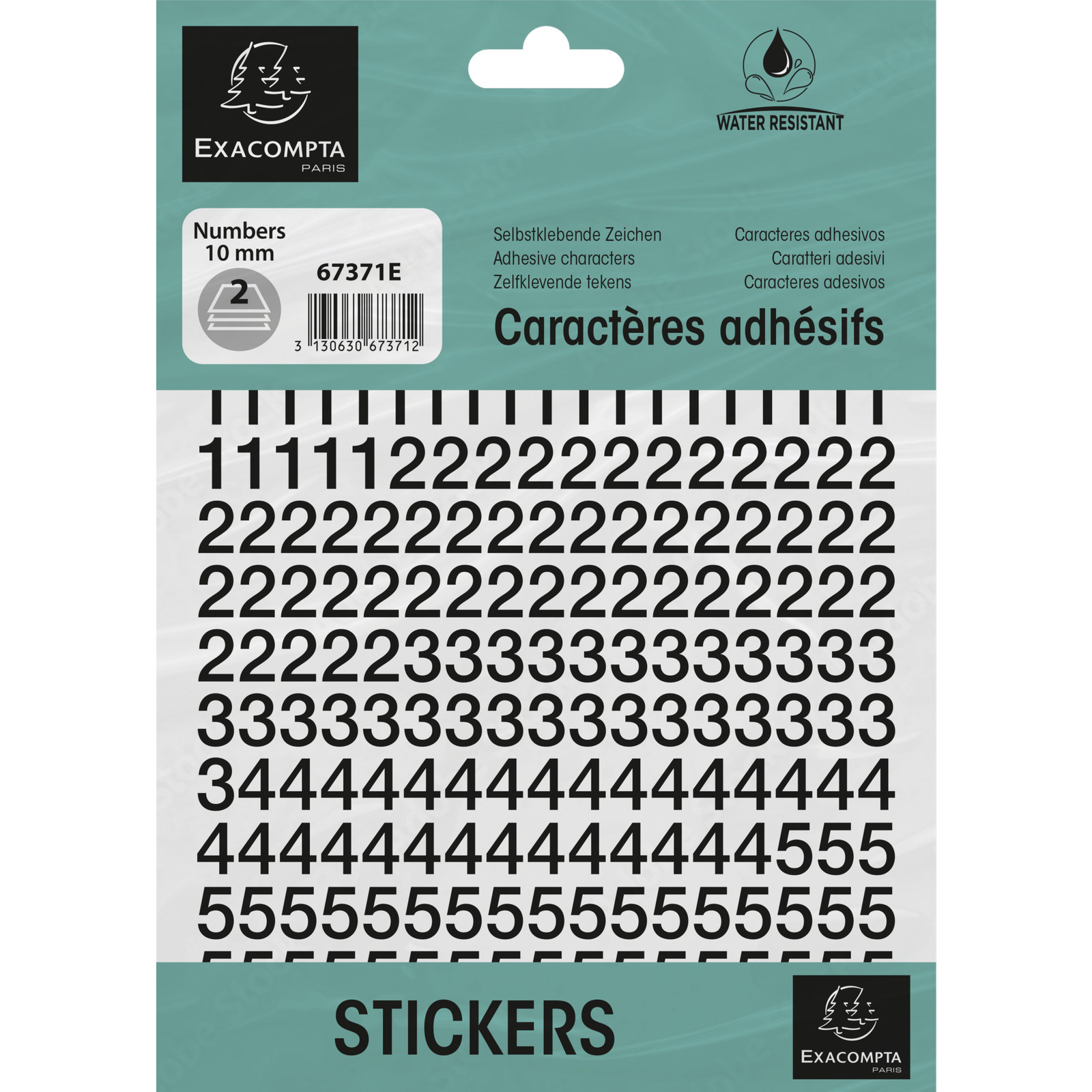 Chiffres adhésifs noirs 0-9 Exacompta pour numérotation de classeurs et boîtes aux lettres