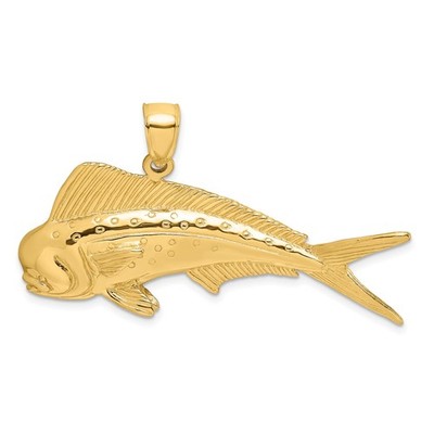 14k Gelbgold Mahi-Mahi Fisch Anhänger Maritim Ozean Schmuck für Herren Unisex