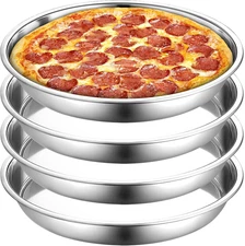 Elsjoy 4 Pack 13 Inch Stainless Steel Deep Pizza Pan, Large round Pizza Baking P