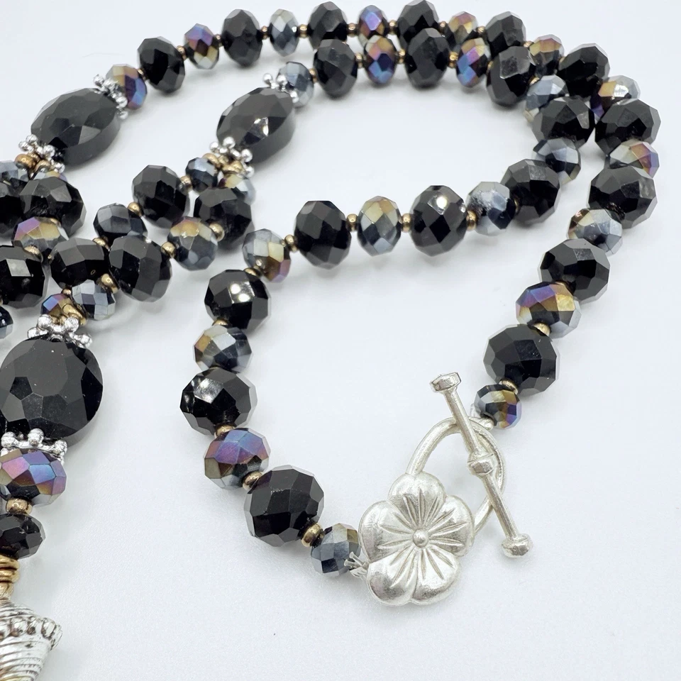 Declaración Collar Colgante Lágrima Vidrio Negro Artesanal Facetado AB Cuentas de Vidrio Foto 4 de 4
