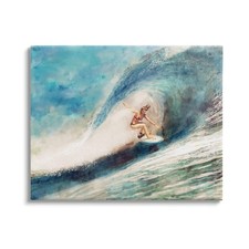 Female Surfer Riding Barrel Wave Tropical Blue Waters Canvas Wall Art, 30 x 24
