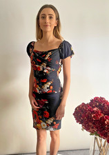 DOLCE & GABBANA IT 40 UK 8 Dress Vintage Black & Floral Short Sleeve Silk Blend