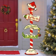 Christmas Decoration North Pole Santa Workshop 45" Sign With LED Light Xmas Gift