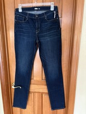 Old Navy Original Straight Jeans Womens 12 Tall Blue Dark Wash Mid Rise