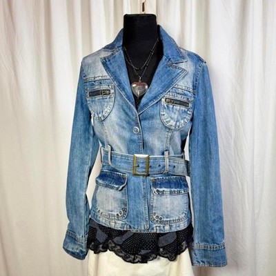 Y2K Trend Jeans Belted Denim Jacket   Women's S/M