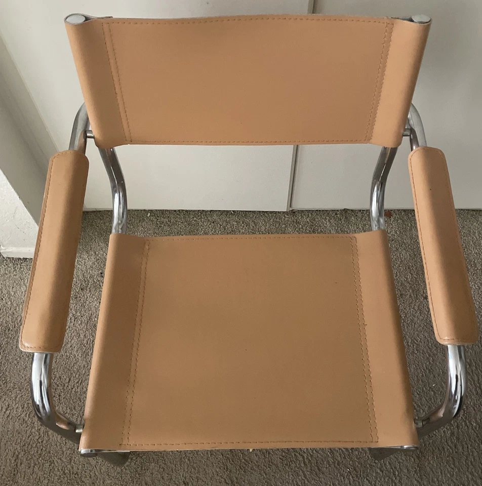 Vintage 1980’s Mart Stam Iconic S34 Cantilever Dining Chair Camel Leather Italy - Image 2 of 4