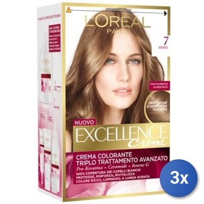 3er Set L'Oréal Paris Excellence Creme Haarfarbe Permanente Blond 7