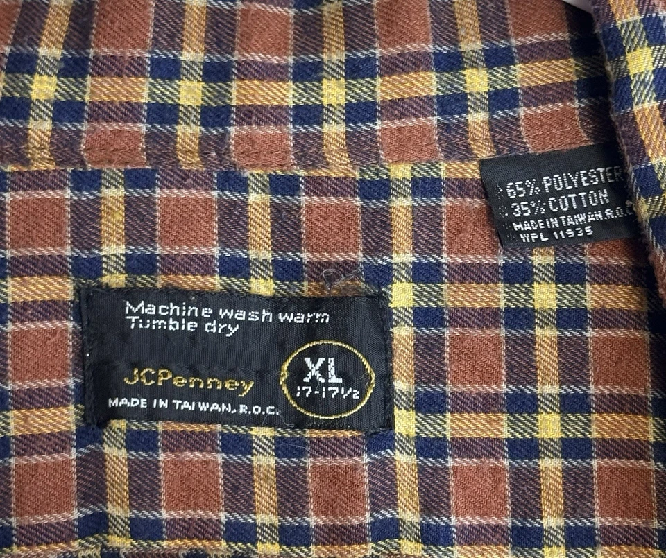Vintage 70s JCPenney flannel shirt plaid multicolor cotton distressed XL - Image 3 of 4