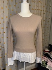 Forever 21 Beige Ribbed Knit Crew Neck Long S...