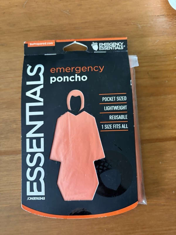 Emergency Poncho Essentials New In Bag One Size Fits All Reusable Pocket Sized