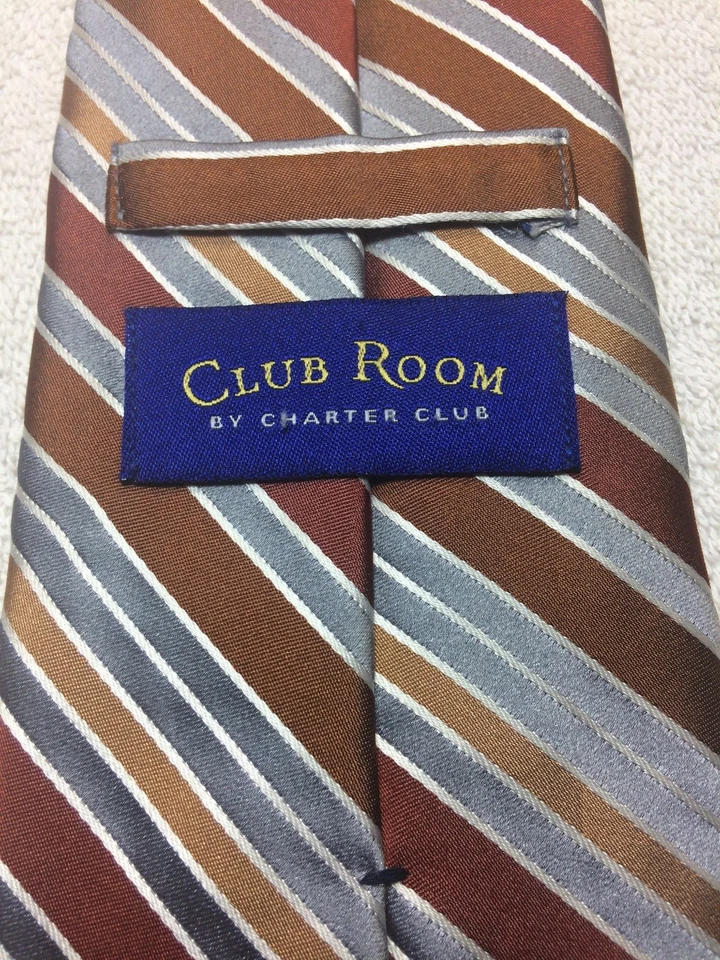 CLUB ROOM CORBATA HOMBRE MARRÓN NARANJA GRIS RAYAS 4 X 62 EXTRA LARGA Foto 4 de 4