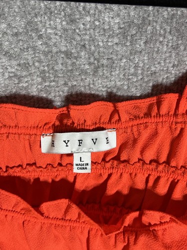 HYFVE Cropped Tank Top Womens Juniors Size Large Bright Orange Ruffled Smocked - Picture 3 of 6