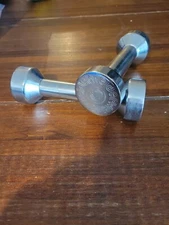 Vintage Joe Weider 3 lb Chrome Dumbell Set of 2 Weight 3 pound 7 inch 