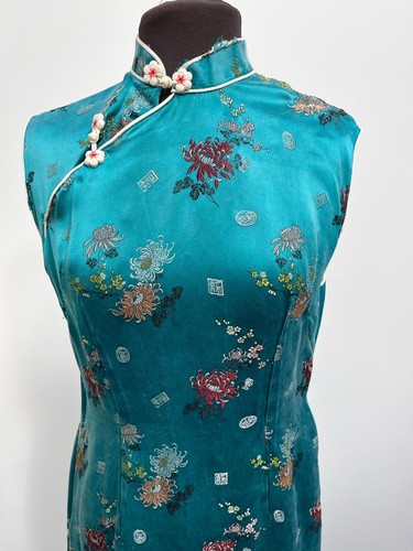 Ladies Vintage Chinese Cheongsam style Turquoise Dress - Traditional Clothing - Picture 4 of 10