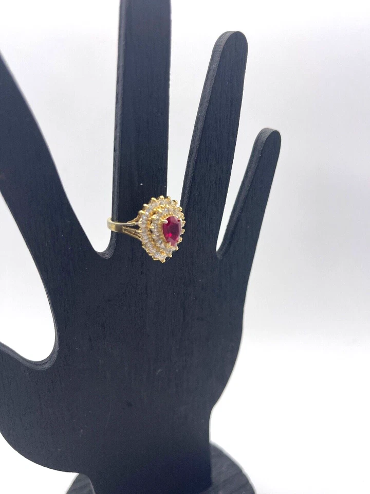 Ruby & Cz Ring 14K HGE Espo Lind Pear Shaped Cluster, 1.62 Cts, Size 7.25 - Image 2 of 4