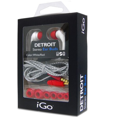 Premium iGo Detroit White/Red 3.5mm Stereo Headset w/Mic Galaxy iPhone iPad MP3