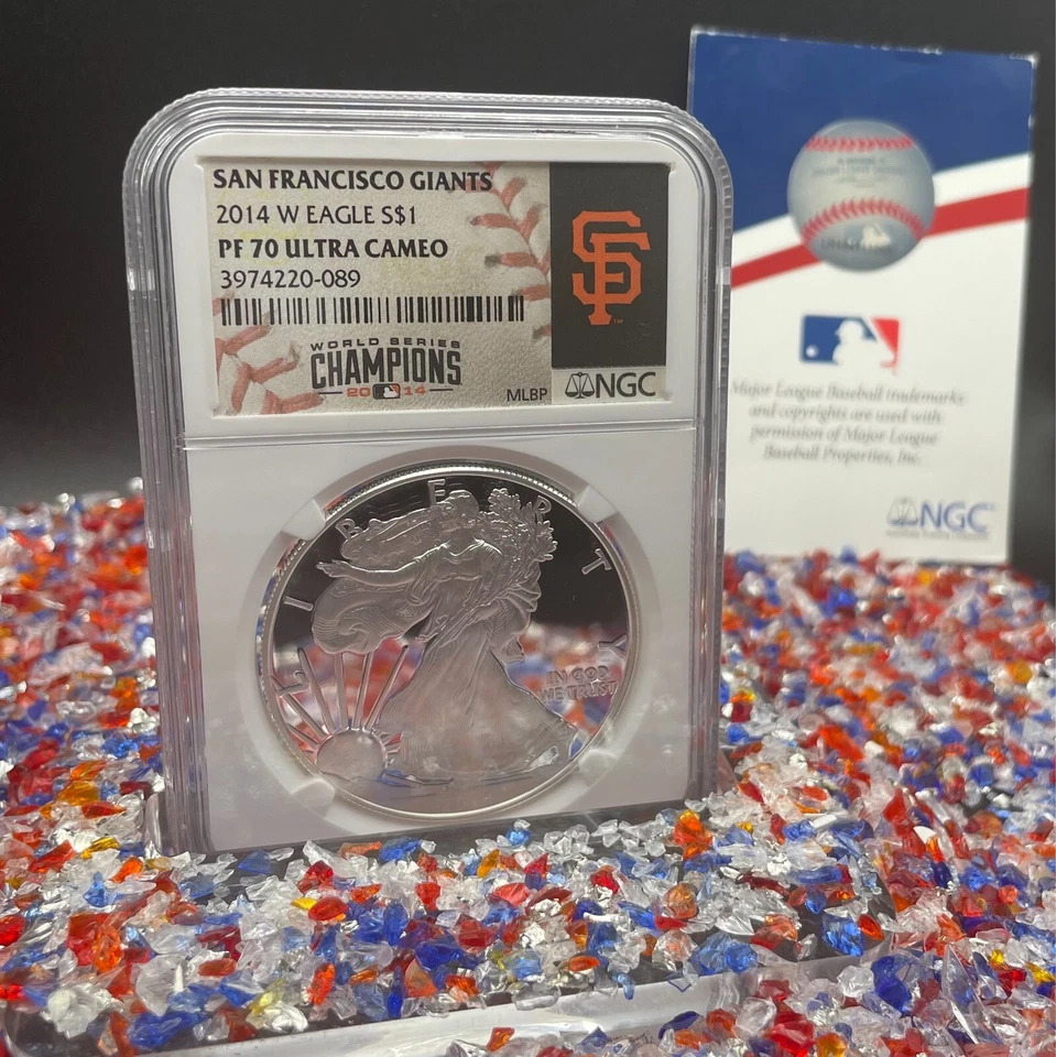 Proof 2014 W $1 Silver Eagle NGC PF70 UC MLB Champions San Francisco Giants raro - Imagem 2 de 4