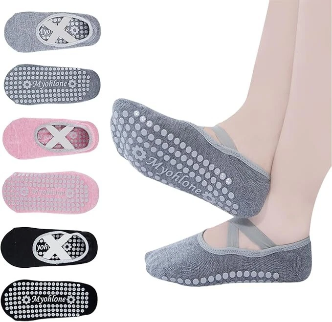 3 pares de calcetines antideslizantes de yoga para mujer Pilates fitness ballet agarre calcetines antideslizantes