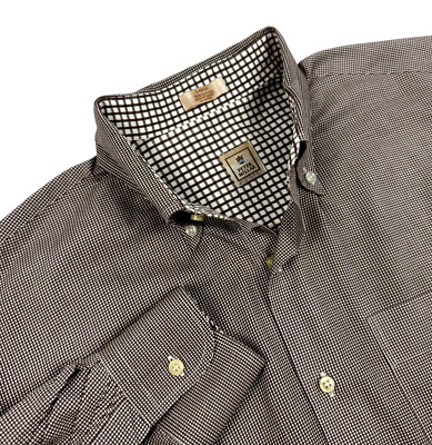 Peter Millar Mens Large Long Sleeve Button Up Brown Check Shirt Contrasting Cuff