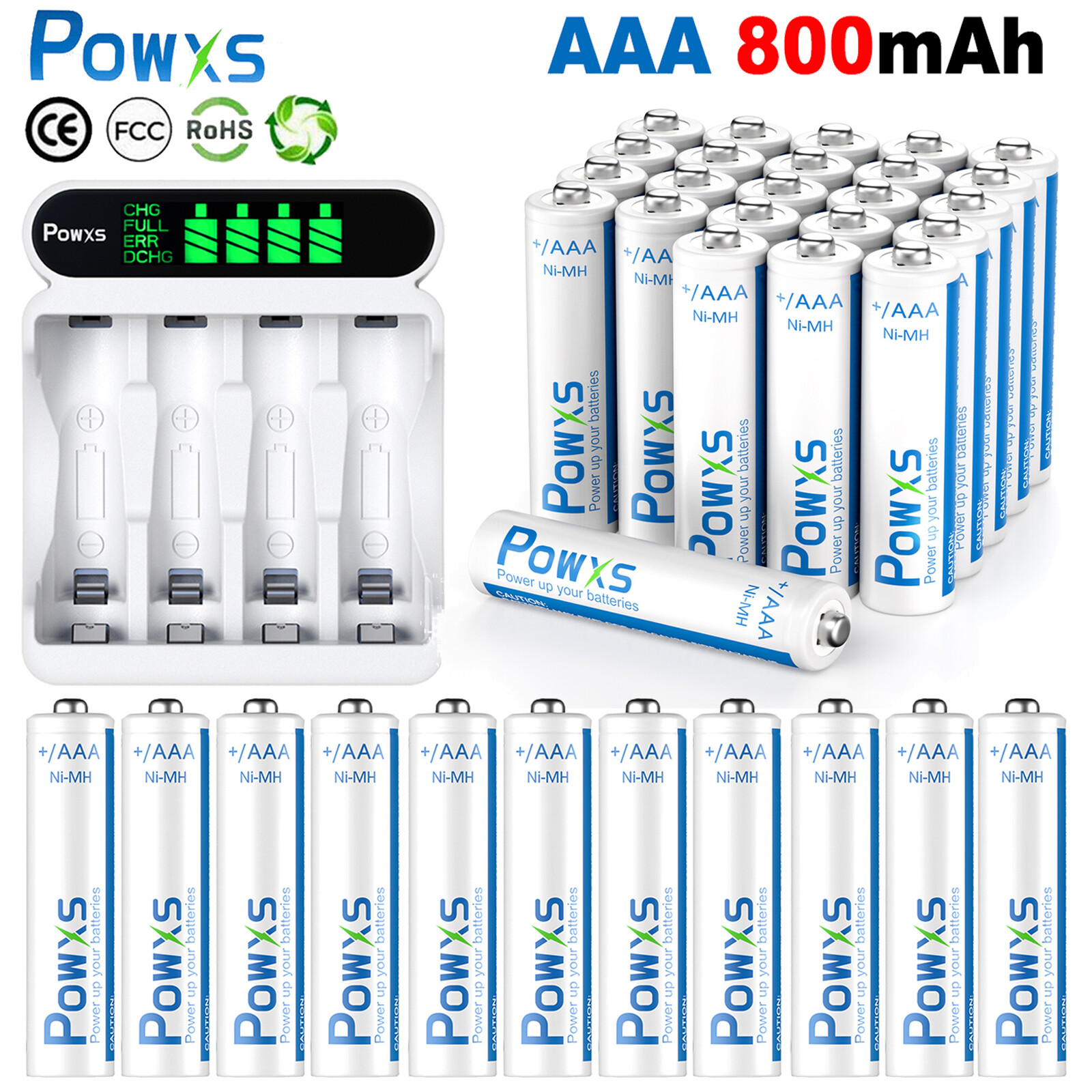 Lot POWXS AAA 800mAh Rechargeable Batteries NIMH /LCD AA AAA Battery Charger USA-image